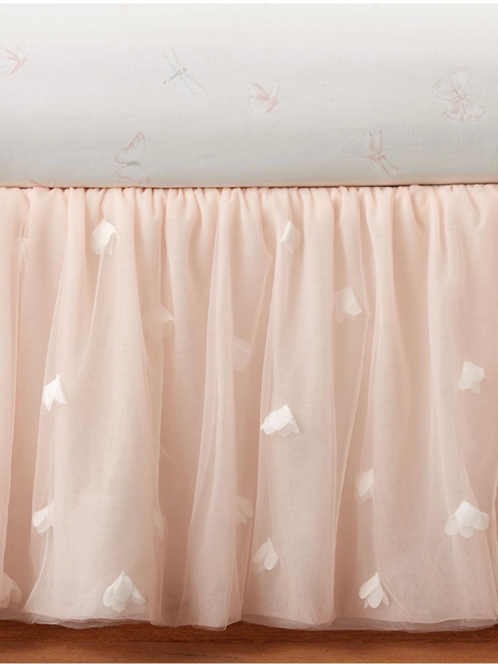 Monique Lhuillier Pale Pink Tulle Bed Skirt with Petal Appliqués